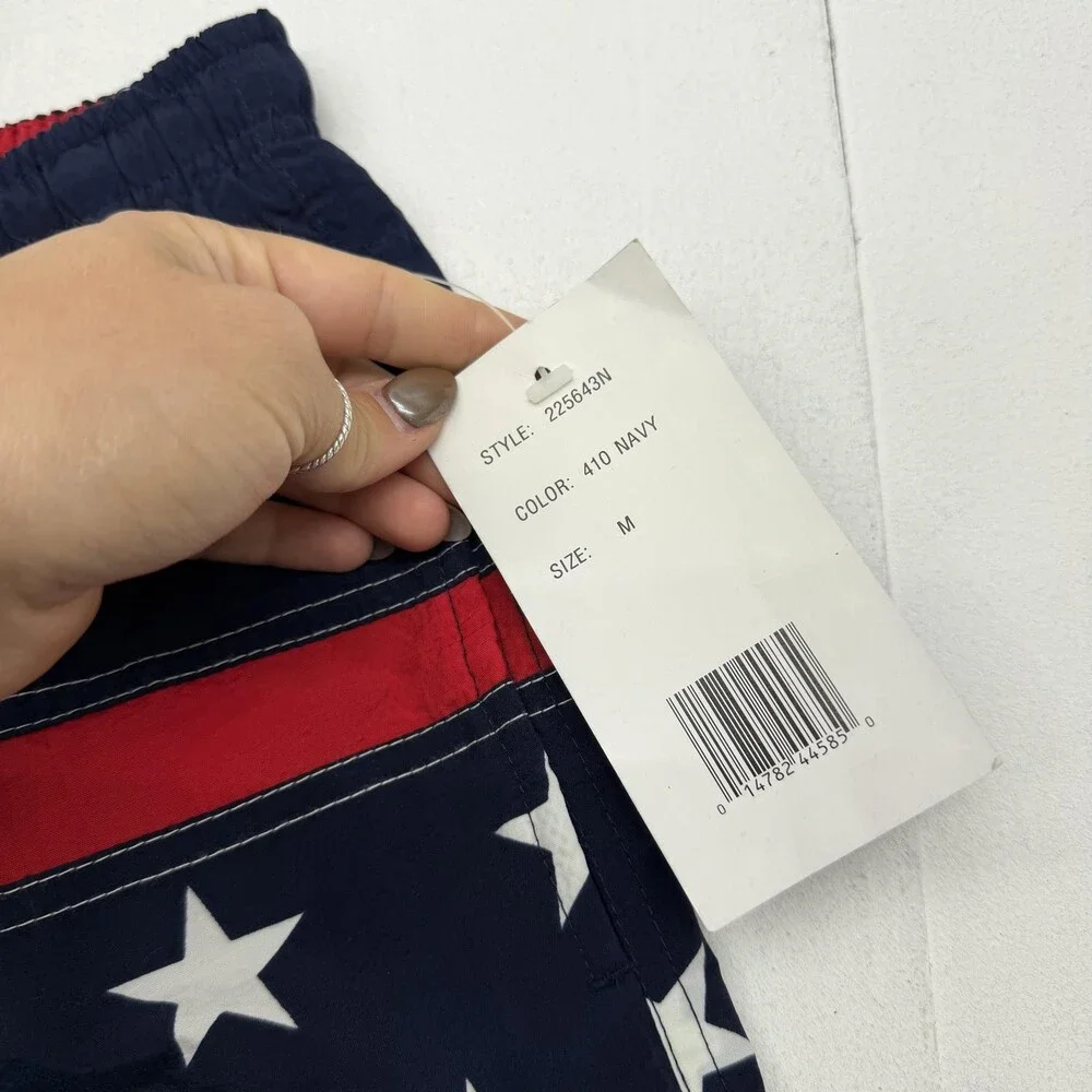 Vintage Pure Water USA Swim Shorts Mens M Blue Stars Flag Lined Trunks Patriotic